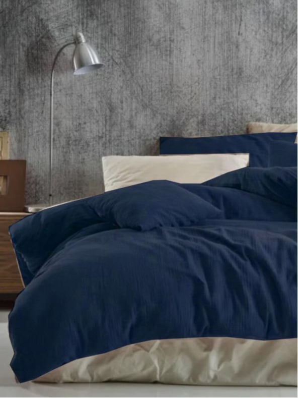 Kvalitex Lenjerie de pat din muselină franțuzească 240x200, 70x90cm albastru închis Kvalitex