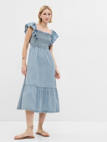 GAP Rochie midi din denim cu volane GAP