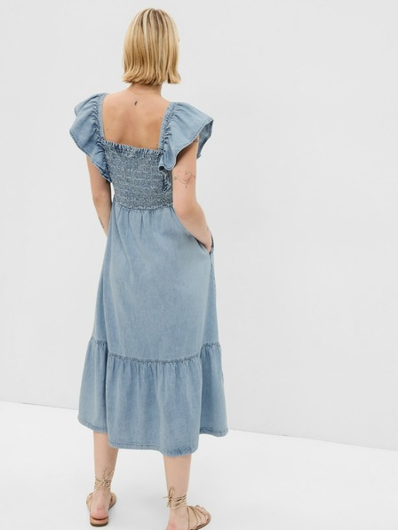 GAP Rochie midi din denim cu volane GAP