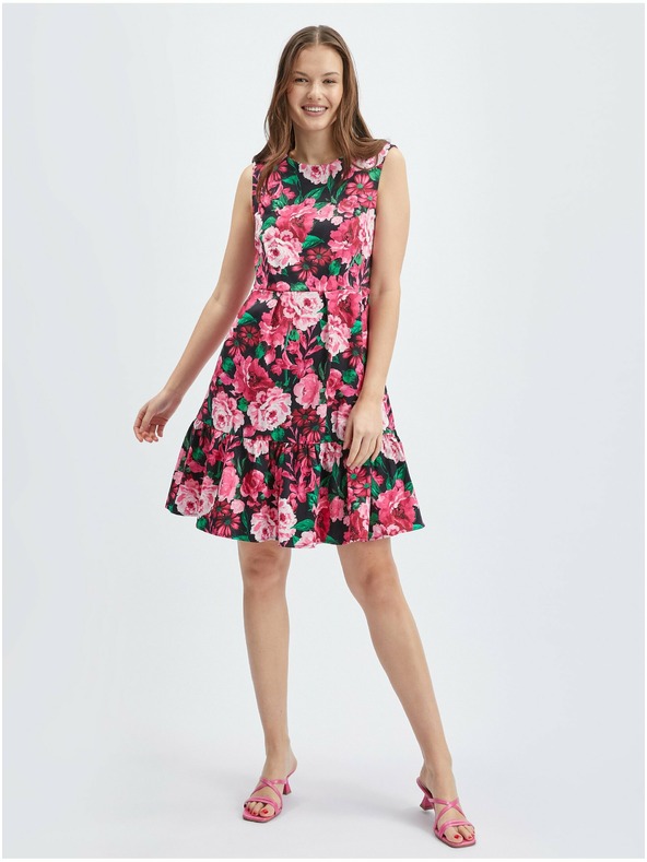 Orsay Rochie florala damă neagră și roz ORSAY