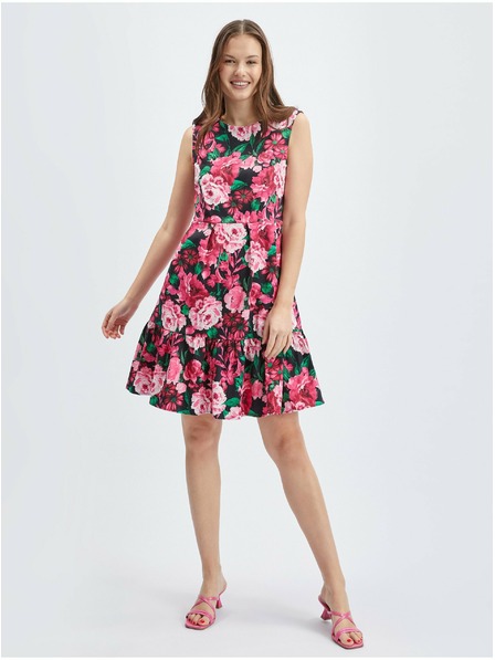 Orsay Rochie florala damă neagră și roz ORSAY