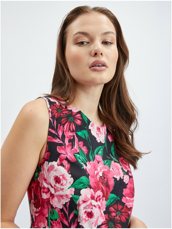 Orsay Rochie florala damă neagră și roz ORSAY