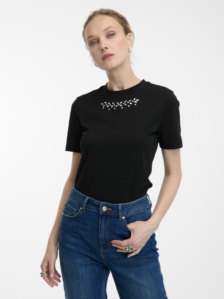 Orsay Tricou negru cu aplicație pentru femei ORSAY