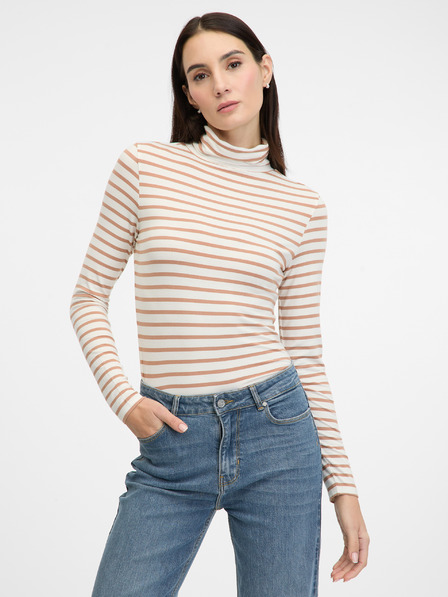 Orsay Tricou în dungi bej cu mânecă lungă pentru femei ORSAY