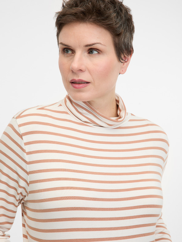 Orsay Tricou în dungi bej cu mânecă lungă pentru femei ORSAY