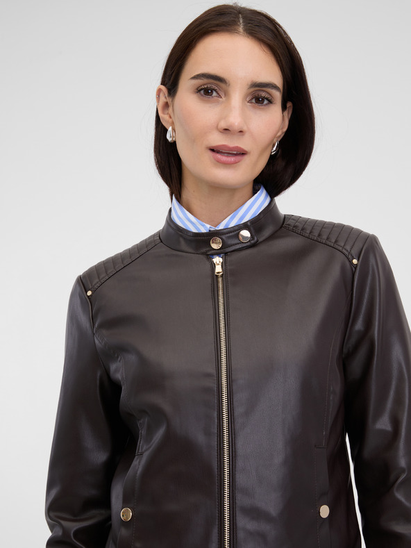 Orsay Jachetă maro închis din piele pentru femei ORSAY