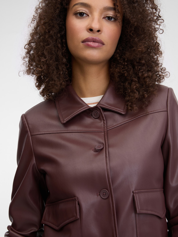 Orsay Jachetă maro închis din piele pentru femei ORSAY