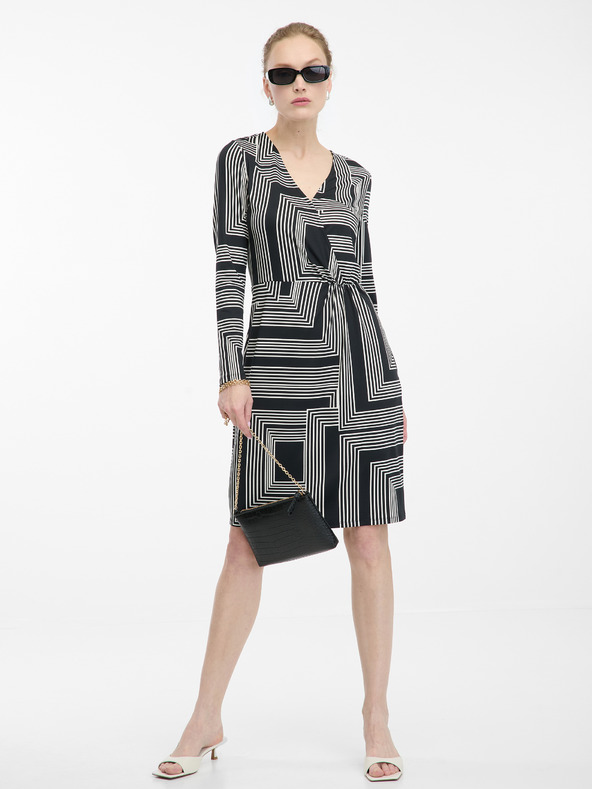 Orsay Rochie neagră cu model, până la genunchi, pentru femei ORSAY