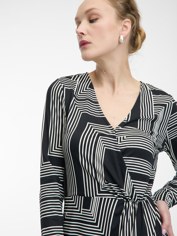 Orsay Rochie neagră cu model, până la genunchi, pentru femei ORSAY