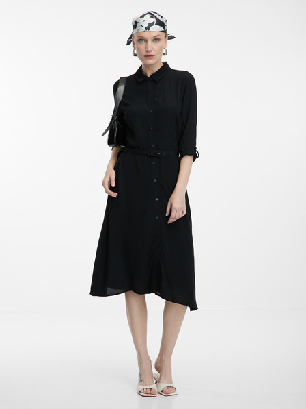 Orsay Rochie cămașă neagră pentru femei, pană la genunchi ORSAY