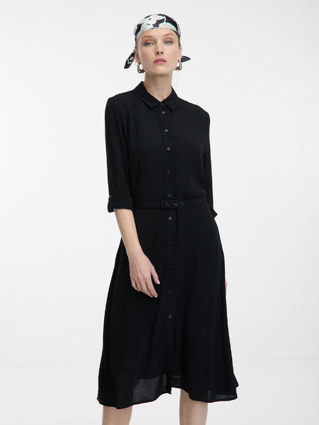 Orsay Rochie cămașă neagră pentru femei, pană la genunchi ORSAY