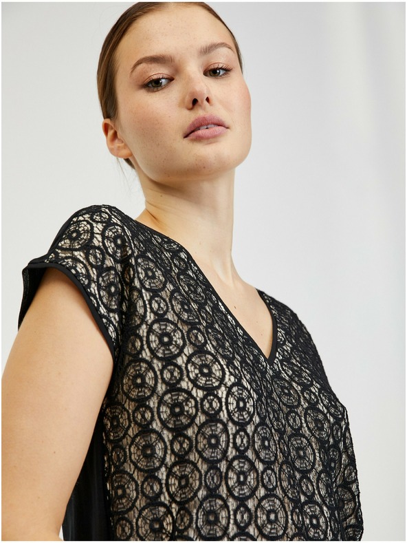 Orsay Tricou de damă din dantelă bej-negru ORSAY