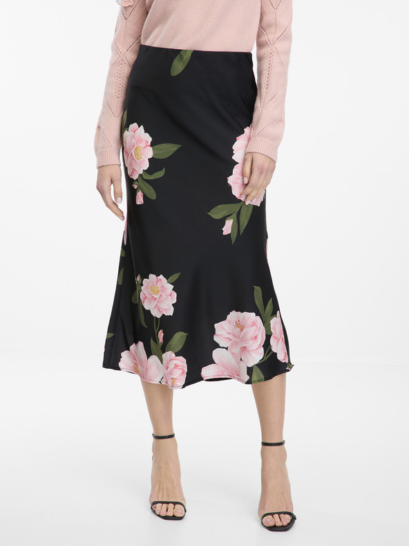 Orsay Fustă midi neagră de damă cu imprimeu floral ORSAY