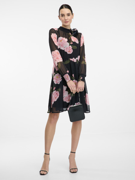 Orsay Rochie neagră de damă cu imprimeu floral, la genunchi, ORSAY