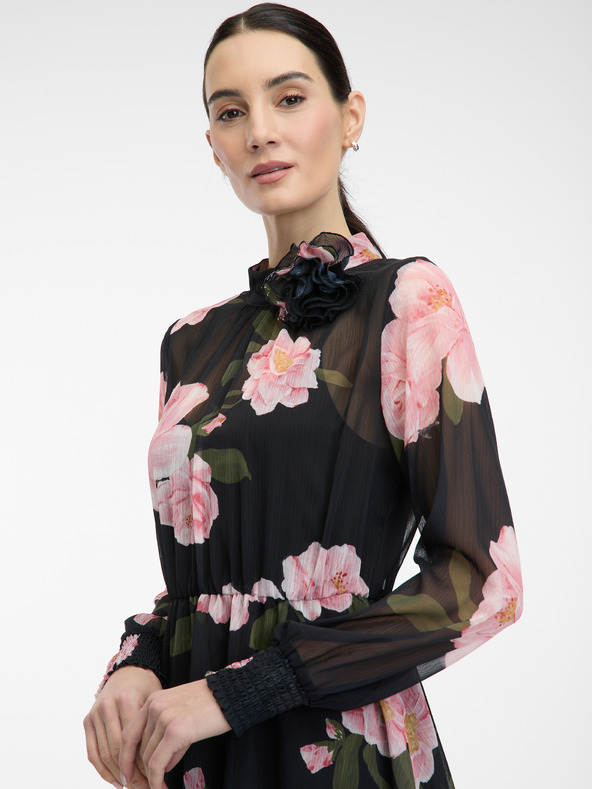 Orsay Rochie neagră de damă cu imprimeu floral, la genunchi, ORSAY