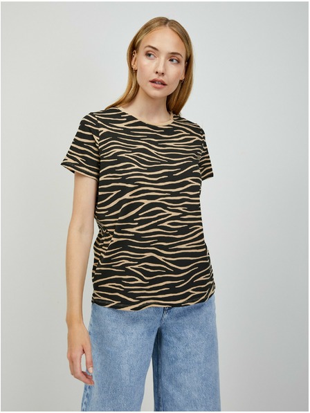 Orsay Tricou bej-negru cu model animal ORSAY