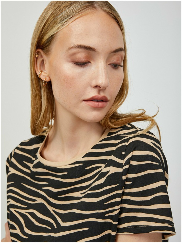 Orsay Tricou bej-negru cu model animal ORSAY