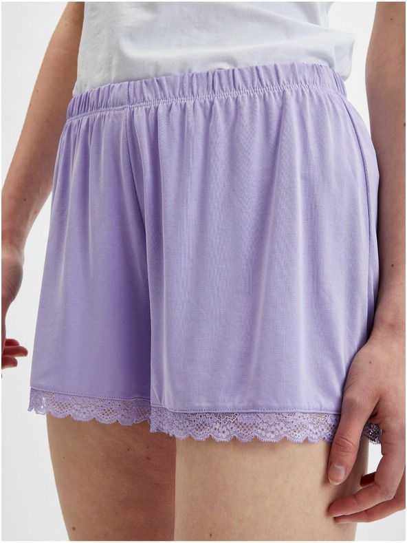 Orsay Pantaloni scurți de damă violet deschis cu dantelă ORSAY