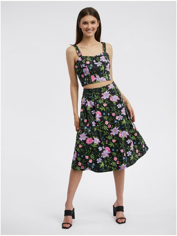 Orsay Fustă neagră cu model floral de damă ORSAY