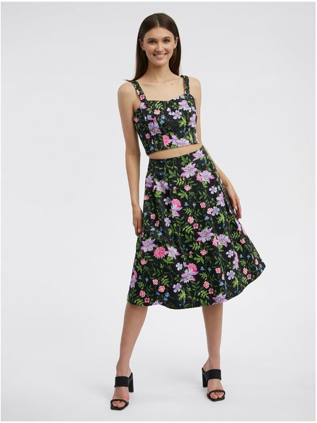 Orsay Fustă neagră cu model floral de damă ORSAY
