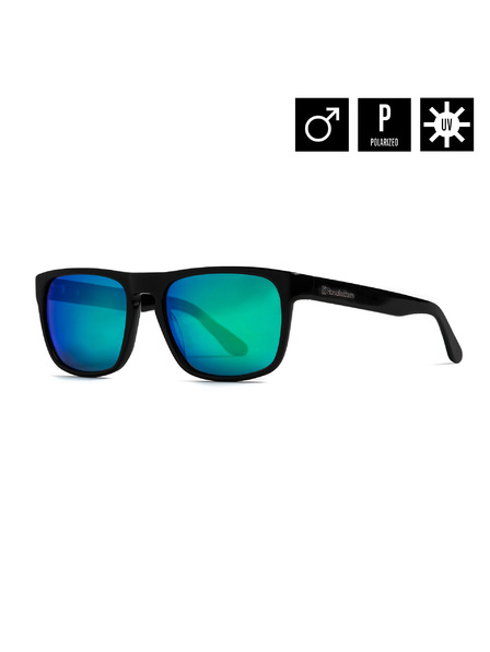 Horsefeathers Ochelari de soare Keaton - negru lucios/verde oglindă
