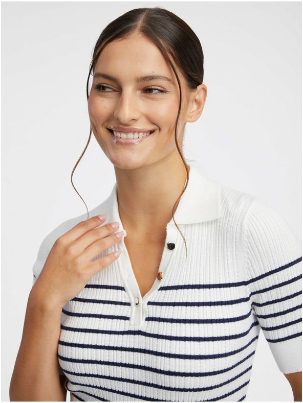 Orsay Tricou polo cu dungi crem pentru femei ORSAY