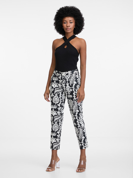 Orsay Pantaloni negru și alb cu model pentru femei ORSAY