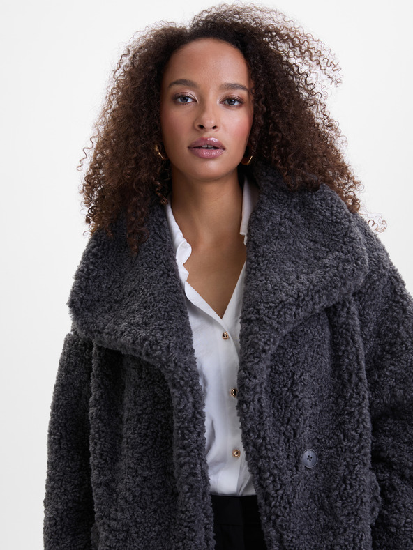 Orsay Haină din blană artificială gri închis pentru femei ORSAY