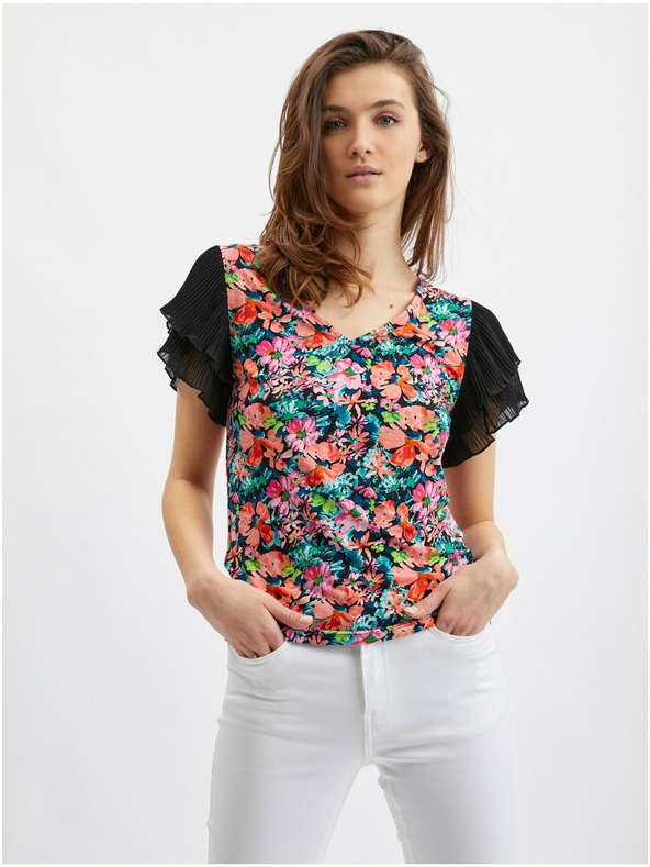Orsay Bluză pentru femei cu model floral albastru-negru ORSAY