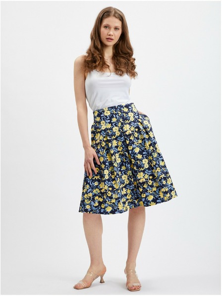 Orsay Fusta de dama plisata cu flori galben-albastru ORSAY