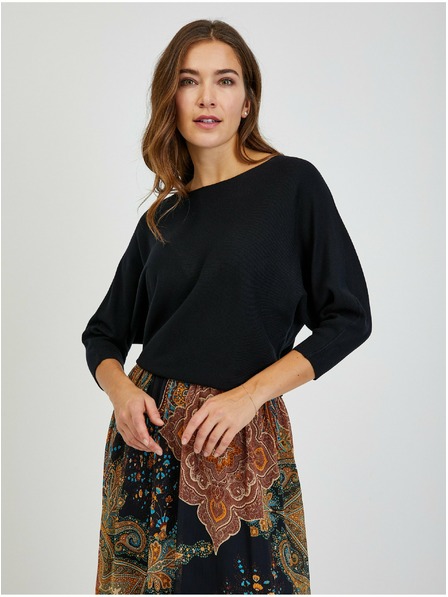 Orsay Pulover negru cu nervuri pentru femei, cu mâneci tip liliac ORSAY