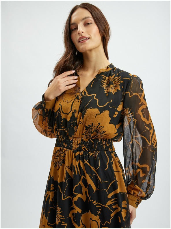 Orsay Rochie midi cu flori de damă maro-negru ORSAY