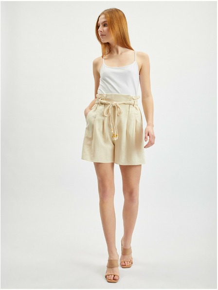 Orsay Pantaloni scurți de in bej de damă ORSAY