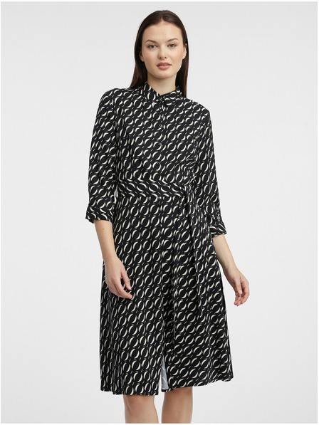 Orsay Rochie neagră cu imprimeu stil cămașă pentru femei ORSAY