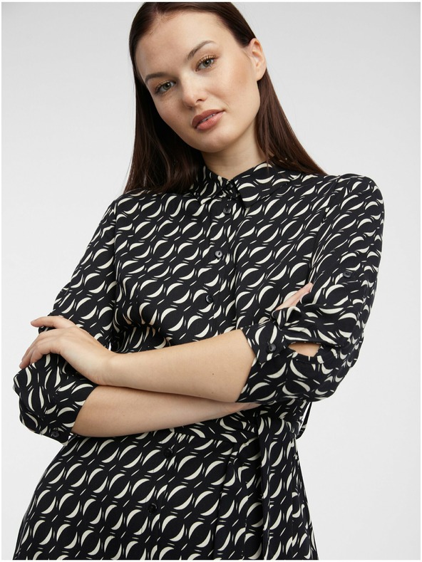 Orsay Rochie neagră cu imprimeu stil cămașă pentru femei ORSAY