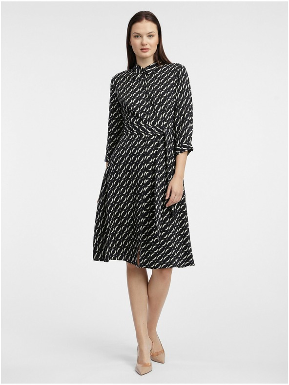 Orsay Rochie neagră cu imprimeu stil cămașă pentru femei ORSAY