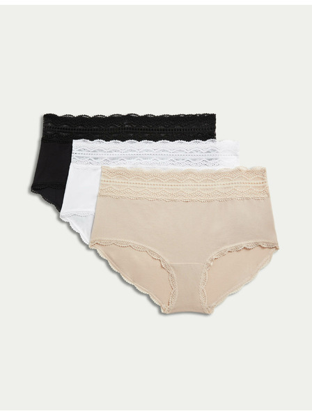 Marks & Spencer Pantaloni scurți cu talie înaltă și procent ridicat de bumbac, 3 buc Marks & Spencer bej