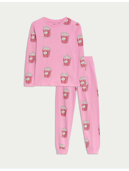 Marks & Spencer Pijama din bumbac pur cu imprimeu popcorn (1-16 ani) Marks & Spencer roz