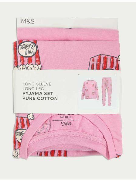 Marks & Spencer Pijama din bumbac pur cu imprimeu popcorn (1-16 ani) Marks & Spencer roz