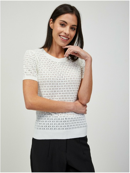Orsay Pulover alb perforat cu mânecă scurtă ORSAY