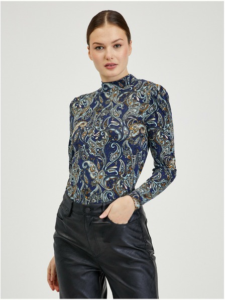 Orsay Bluză de damă cu model albastru închis cu mâneci lungi ORSAY