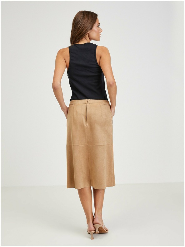 Orsay Fustă midi de damă maro deschis cu finisaj de piele întoarsă ORS