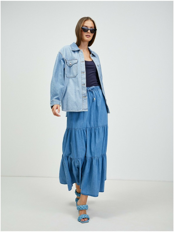 Orsay Fustă maxi din denim albastru cu volane ORSAY