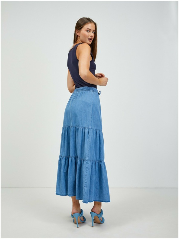 Orsay Fustă maxi din denim albastru cu volane ORSAY