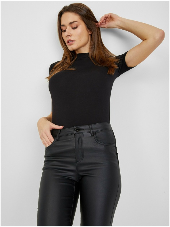 Orsay Pantaloni negri din piele artificială pentru femei ORSAY