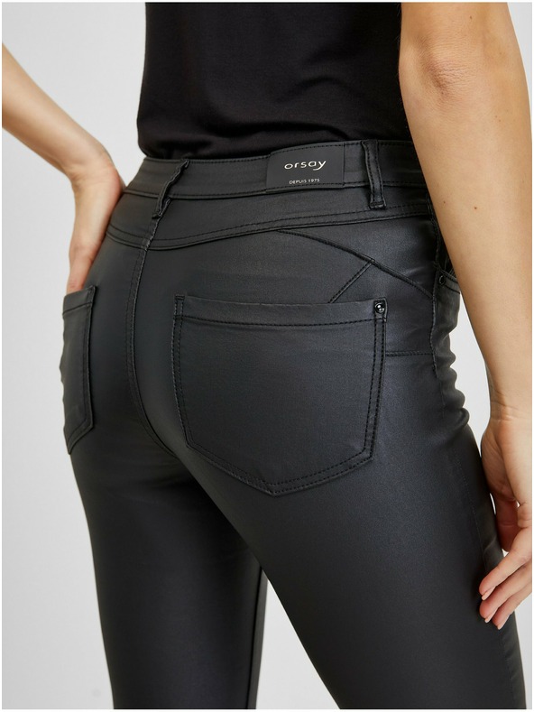 Orsay Pantaloni negri din piele artificială pentru femei ORSAY