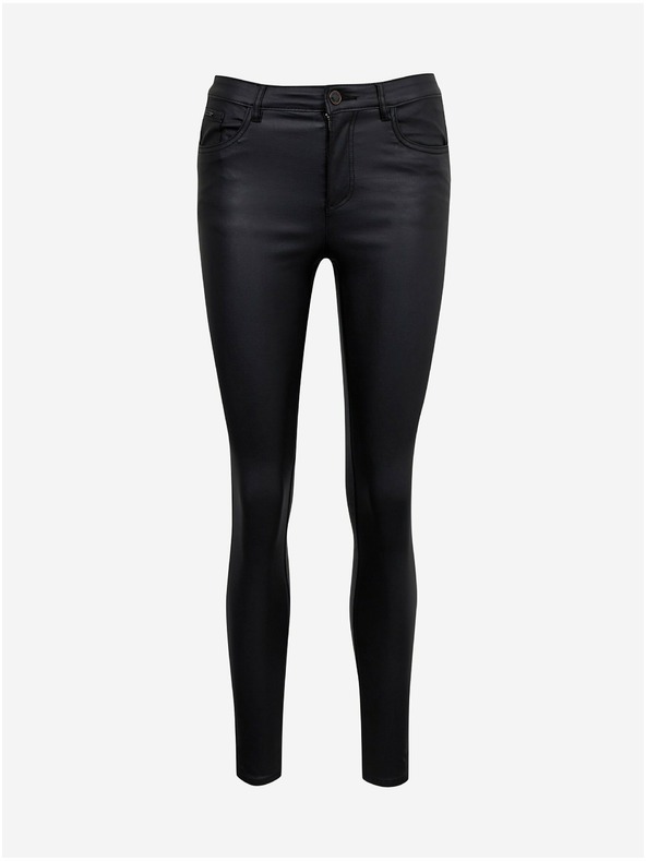 Orsay Pantaloni negri din piele artificială pentru femei ORSAY