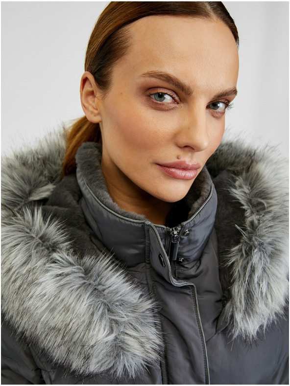 Orsay Jachetă de iarnă matlasată de damă gri închis cu curea ORSAY