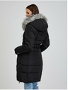 Orsay Palton de iarnă de damă neagră din puf cu glugă și blană artificiala ORSAY