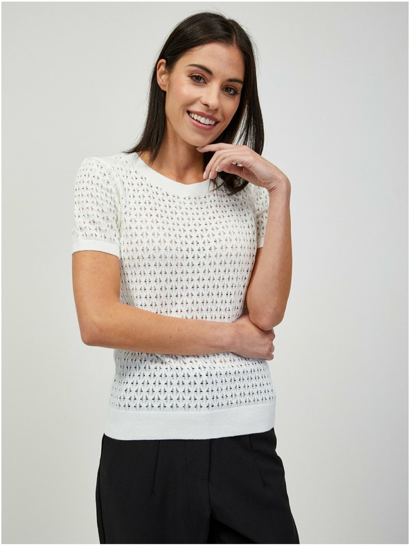 Orsay Pulover perforat alb cu mâneca scurta ORSAY